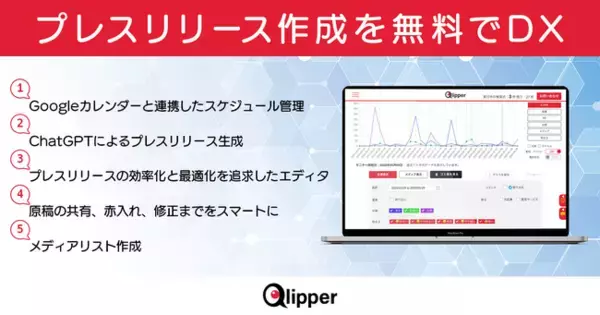 プレスリリース作業のDXを実現する5つの機能、無料でPR効果測定サービスQlipperが提供開始