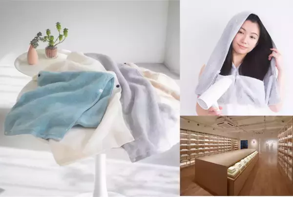 マイクロファイバー並みの吸水性を誇る、日本製綿100％のヘアドライ専用今治タオル「ハヤズキン」も展示販売！