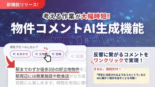 不動産連合隊の運営会社ラルズネット、不動産会社向けシステム『ラルズマネージャー』の新機能「AIらくらく物件コメント」を9月9日より提供開始。