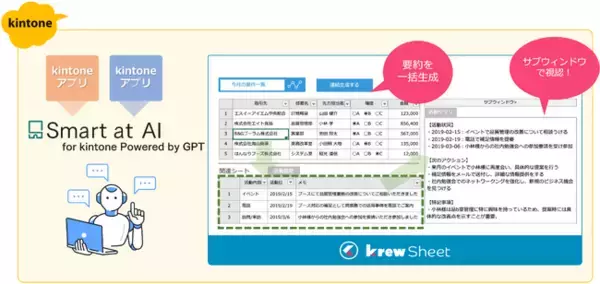 「krewSheet、kintoneでChatGPTなどの生成AIが使えるプラグイン「Smart at AI」に対応」の画像