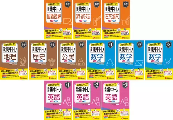期末テストで挽回！まずは平均点をクリア！どこから始めたら、何を覚えたら、どんな問題が解けるようになればいいかの対策を1冊にまとめた『中学 短期集中トレ』が新登場！