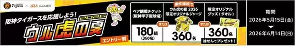 合計1,080名さまに当たる！「阪神タイガースを応援しよう！『ウル虎の夏2026』観戦チケット・オリジナルグッズプレゼントキャンペーン」実施
