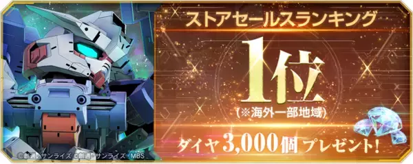 『SDガンダム ジージェネレーション エターナル』海外一部地域でのストアセールスランキング1位達成を記念し、ダイヤ3,000個（ガシャ10回分）を全員へプレゼント！