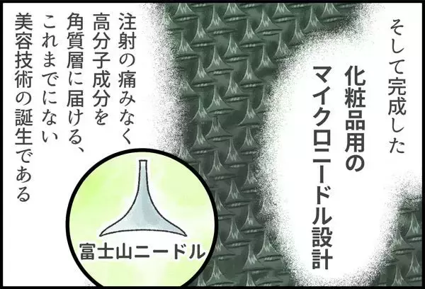 「発想の転換で世界初の偉業、新市場を拓く！マンガで見る「コスメディ製薬物語」 溶解型マイクロニードル編」の画像