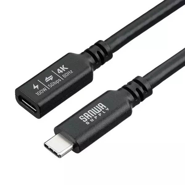ストレート＆L字で配線自在、Type-C延長ケーブルを発売