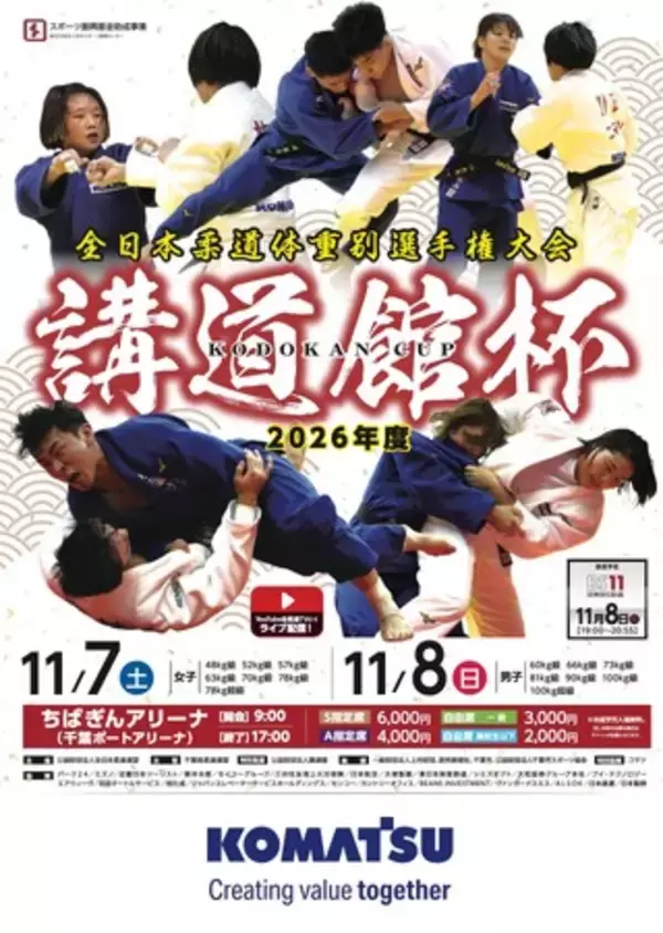 【柔道】各世代・カテゴリーのトップ選手が出場！「2026年度講道館杯全日本柔道体重別選手権大会」の組合せを公開