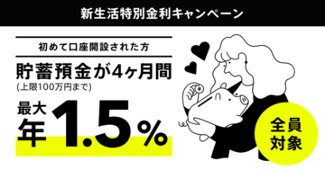 新生活を応援！特別金利キャンペーン実施、初めて口座開設された方に最大年1.50%（税引き後1.195%）の金利が適用されるチャンス！