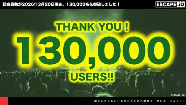 「「ESCAPE.ID」のユーザー登録者数が3月20日現在130,000名を突破！」の画像