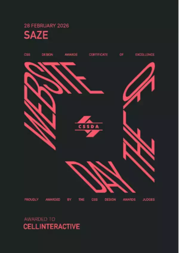 Saze株式会社、世界3大Webデザインアワード「CSS Design Awards」でWebsite of the Dayを含む4部門を受賞