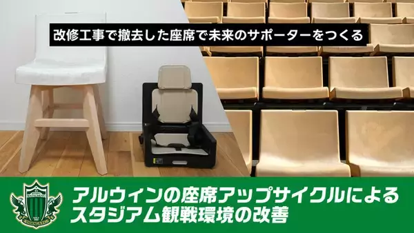 スタジアム改修工事で撤去した座席のアップサイクルを通じて、小さな子どもたちの観戦をサポートするポータブルチェアを購入