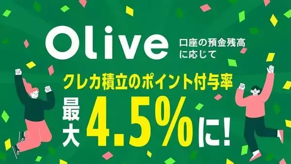 Oliveなら、クレカ積立が最大4.5%とさらにおトクに！クレカ積立ポイント付与率UPプラン開始
