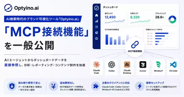 AI検索時代のブランド可視化ツール「Optyino.ai」、AIエージェントからダッシュボードデータを直接参照できる「MCP接続」機能を一般公開