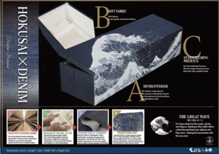 北斎「神奈川沖浪裏」をデニムでまとった棺がニューヨークへ。「Memento Mori in NYC」の入棺体験で使用