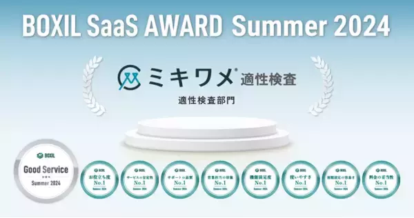 ミキワメ適性検査、「BOXIL SaaS AWARD Summer 2024」適性検査部門で「Good Service」ほか8つのNo.1に選出