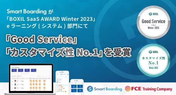 社員教育プラットフォームSmart Boardingが 「BOXIL SaaS AWARD Winter 2023」eラーニング部門にて「Good Service」「カスタマイズ性No.1」を受賞