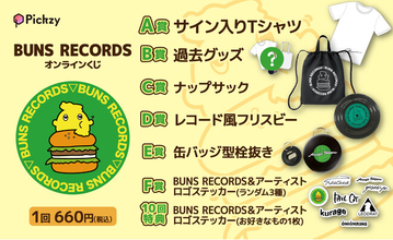 BUNS RECORDSグッズや所属バンドロゴグッズが当たる！ぴあオンラインくじサービス「Pickzy（ピクジー）」にてBUNS RECORDS オンラインくじの販売が開始！