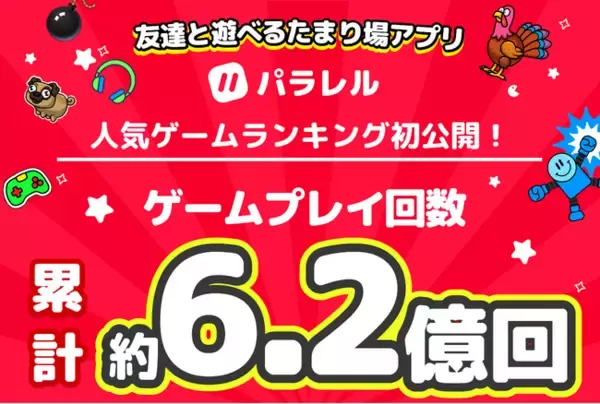 友達と遊べるたまり場アプリ「パラレル」、人気ゲームランキングを公開。ゲームプレイ回数は累計約6.2億回に