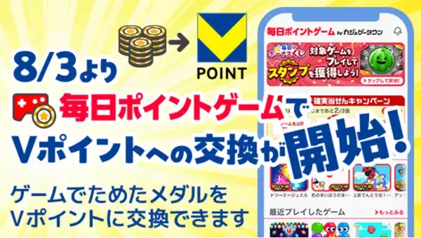 8月3日より「カジュゲータウン for Yahoo! JAPAN」でVポイントへの交換を開始