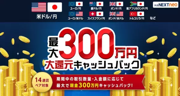 「取引数量・入金額に応じて最大300万円！大還元キャッシュバックキャンペーン」実施！