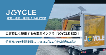 発電・通信・資源化を島内で完結。平時はごみの減量、災害時は災害廃棄物をオンサイト処理できるIoTインフラ「JOYCLE BOX」、竹富島での実証実験にて海洋ごみの95%減容に成功