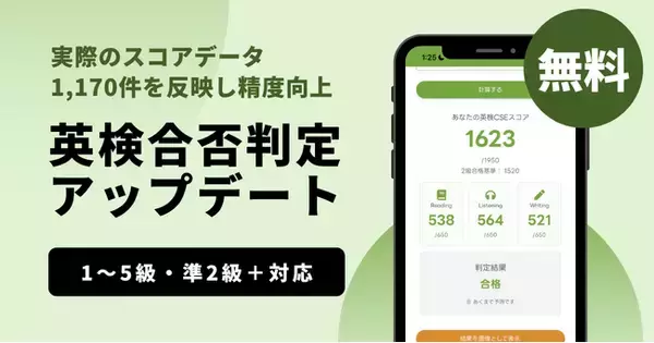 「英検の合否判定（CSEスコア推定）を更新、実際のスコア1,170件を反映｜スタスタApps」の画像