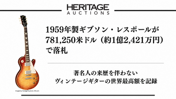 1959年製ギブソン・レスポール、781,250米ドル（約1億2,421万円）で落札、著名人の来歴を伴わないヴィンテージギター世界最高額を記録