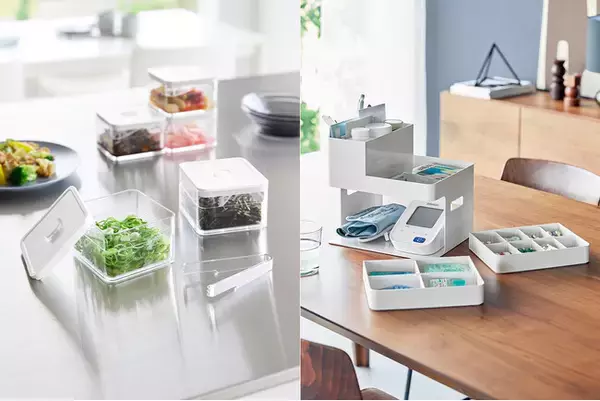 【山崎実業 新商品のお知らせ】 すっきり見えてきちんと収まる密閉保存容器や、健康管理を美しく整える収納ケースなど、新商品が発売になりました。