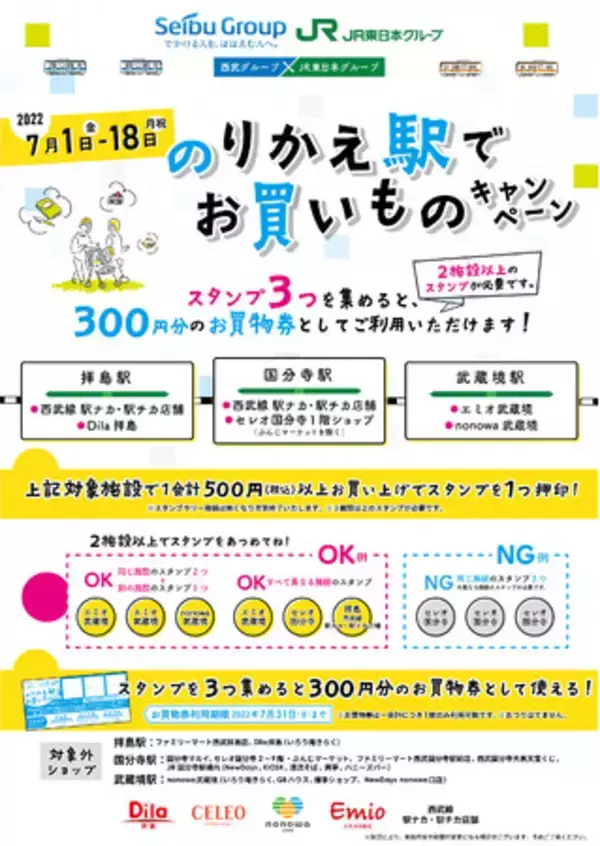 【JR 東日本グループ×西武グループ 連携企画！！】拝島駅・国分寺駅・武蔵境駅で「のりかえ駅でお買いものキャンペーン」を開催