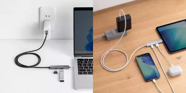 人気のケーブルにポート違いが追加！USBハブ付き充電ケーブルにUSB AポートとType-Cポート増設タイプが新登場！