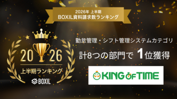 「KING OF TIME」が「2026年上半期 BOXIL資料請求数ランキング」勤怠管理・シフト管理システムカテゴリにて、計8つの部門で1位を獲得