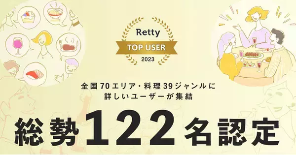特定のエリア・ジャンルのグルメのエキスパート「Retty TOP USER」、2023年は122名を認定！