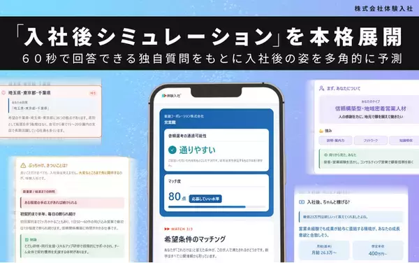 転職サイト『体験入社』、AIが応募前に「入社後」を提示する新機能「入社後シミュレーション」を8月27日提供開始