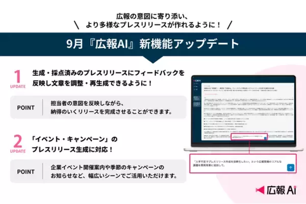 『広報AI』がさらに進化！生成後の文章再調整とイベント・キャンペーンリリースの作成に対応