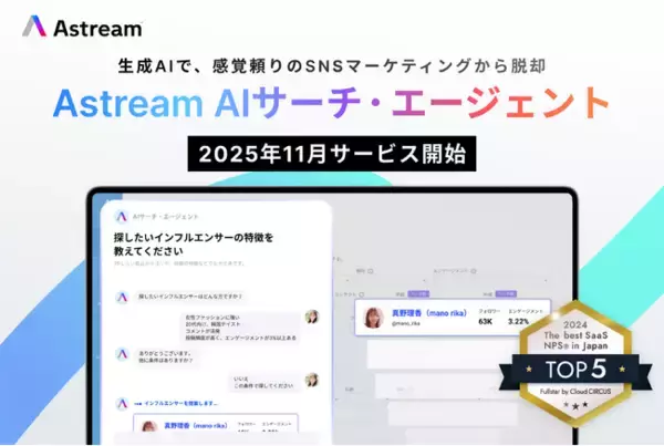 生成AIを搭載したSNSマーケティングツール「Astream　AIサーチ・エージェント」が今年11月に提供開始！