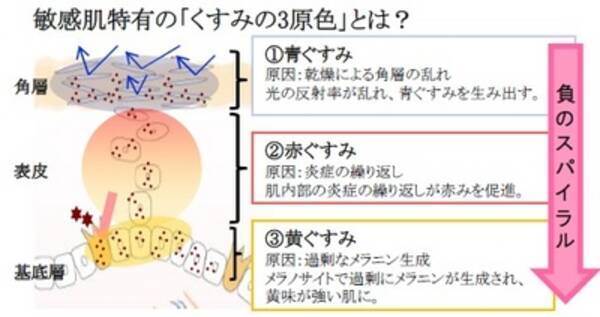 青 赤 黄 の3色のくすみが 黒 を生み出す シミを目立たせてしまう 敏感肌特有の くすみの3原色 を発見 12年12月19日 エキサイトニュース