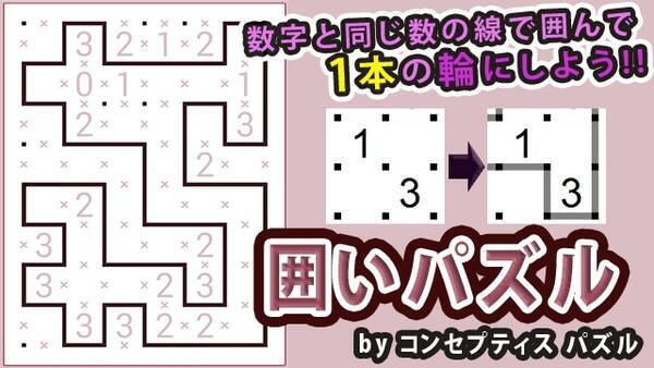 数字の周りに線を引いて1本の輪にするロジックパズル 囲いパズル を Get プチアプリ For スゴ得 にて配信 18年3月27日 エキサイトニュース