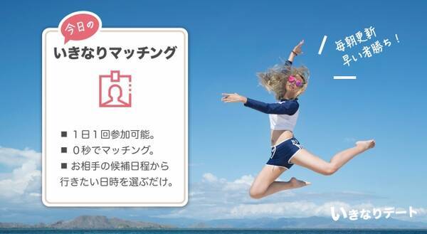 いきなりデート 0秒でマッチング 新機能 今日のいきなりマッチング を公開 ベータ配信後からデート開催数が1週間で約1 6倍に 2018年5月2日 エキサイトニュース