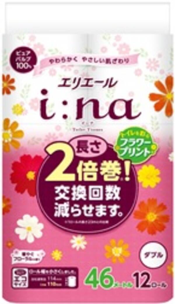 長さ２倍巻 交換回数減らせます I Na イーナ トイレットティシュープリント 新発売 １ロールの長さ２３mとの比較 19年3月2日 エキサイトニュース