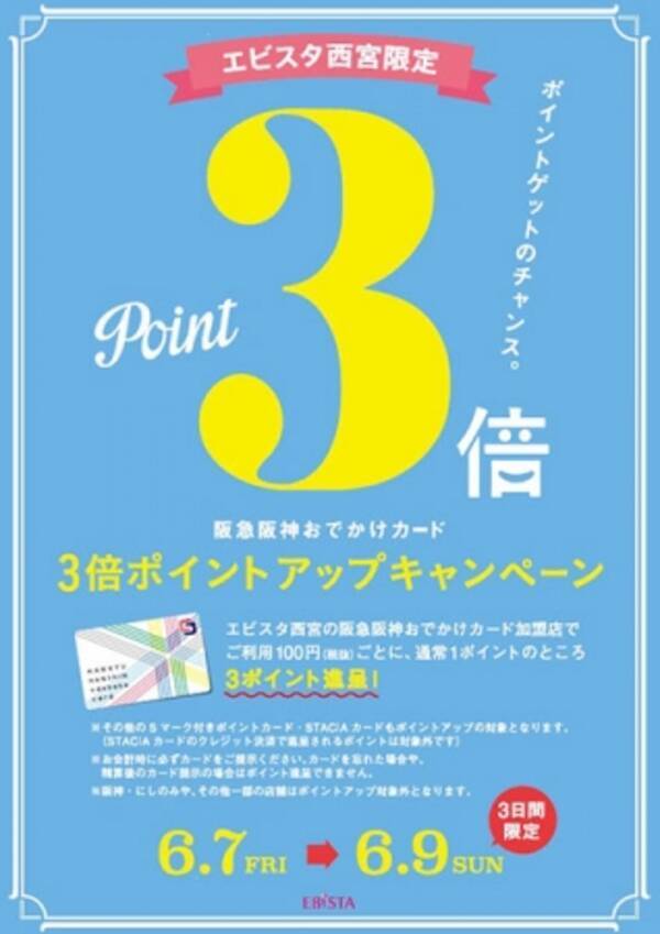 エビスタ西宮限定 3日間限定の 阪急阪神おでかけカード3倍ポイントアップキャンペーン を実施 いつもより3倍おトク ポイントゲットのチャンス 19年6月6日 エキサイトニュース
