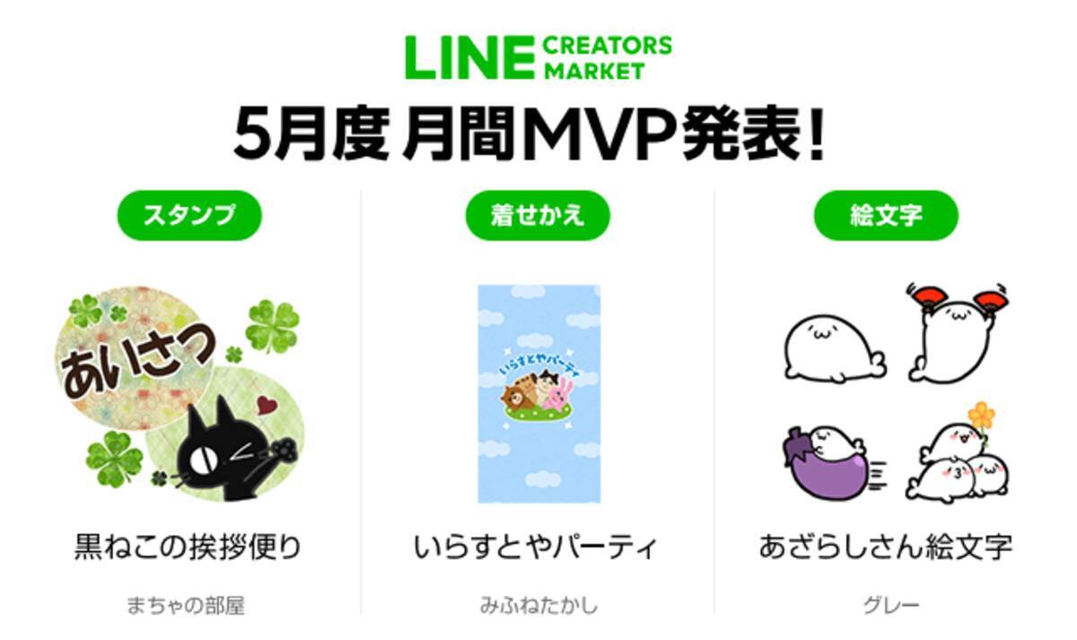 Line Creators Market 19年5月度のlineスタンプline着せかえ Line絵文字における月間mvpが決定 19年6月17日 エキサイトニュース 3 3