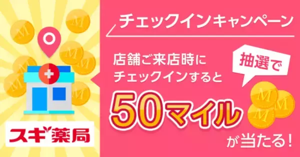 歩数記録アプリ「スギサポwalk」、スギ薬局に来店すると抽選で10,000名にマイルが当たる！「チェックインキャンペーン」開催