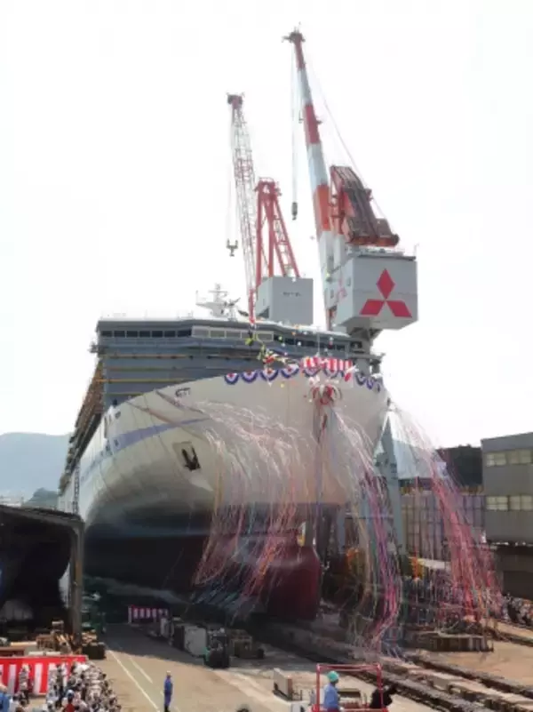 三菱造船 下関で阪九フェリー向けカーフェリー シリーズ1番船の命名・進水式を実施 新門司～神戸航路に就航する「せっつ」
