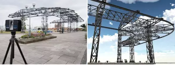 テルファークレーン（国の登録有形文化財　機械遺産、清水港）を３Ｄスキャナーで計測撮影