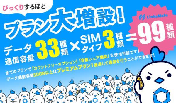 Mvnoサービス Linksmate リンクスメイト 19年12月日 金 より 全99種類にプランを増設し さらにプラン増設を記念した キャンペーンを開始 19年12月日 エキサイトニュース