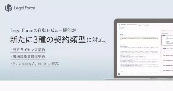 「契約書のリスクをAIが 「数秒で」 洗い出すLegalForce、特許ライセンス契約等、新たに3種の契約書に対応」の画像