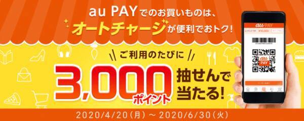 Au Pay 残高へのauじぶん銀行オートチャージ利用で3 000ポイントをプレゼントする生活応援企画を実施 2020年4月23日 エキサイトニュース