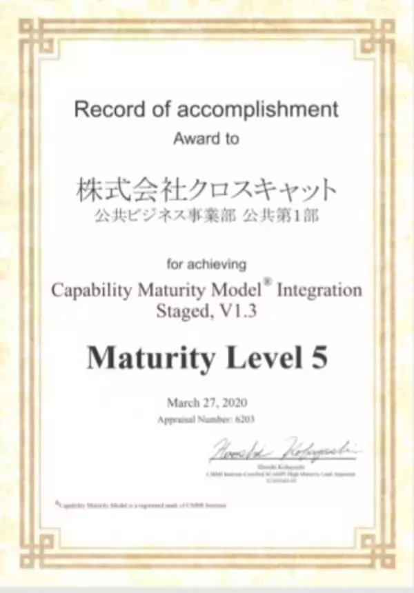 クロスキャット、ＣＭＭＩレベル5を達成（連続2回目）