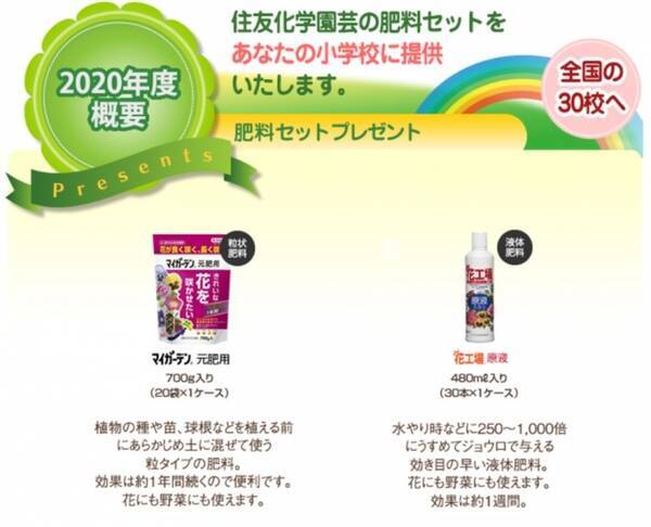 全国の小学校の花育 はないく 活動を応援 住友化学園芸の肥料セットを提供します 学校花壇 菜園応援プロジェクト 年度は募集期間を延長して実施 年4月30日 エキサイトニュース