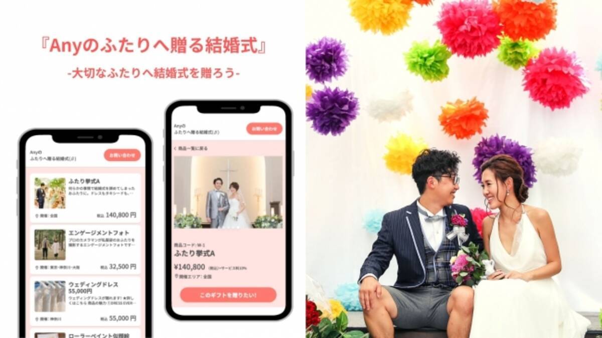 家族 友人 同僚などからカップルに 結婚式 を贈るサービス Anyのふたりへ贈る結婚式 が選べる商品を大幅に拡充し正式リリース 年7月16日 エキサイトニュース