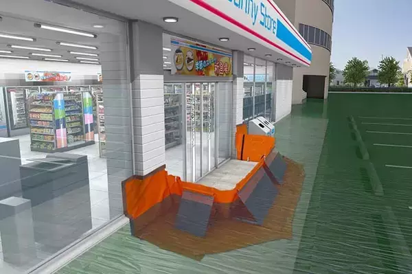 新発想、シートの壁で豪雨の建物浸水を抑制
